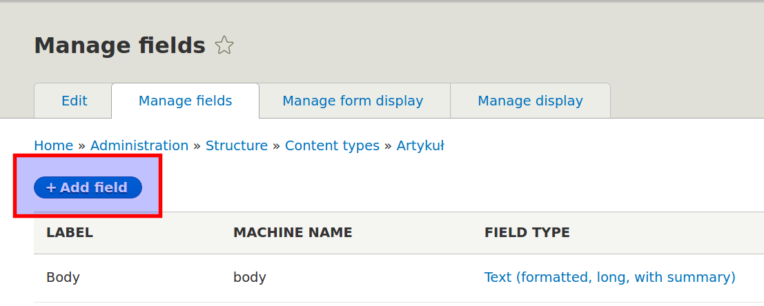 A button that lets the user to add new field types. 