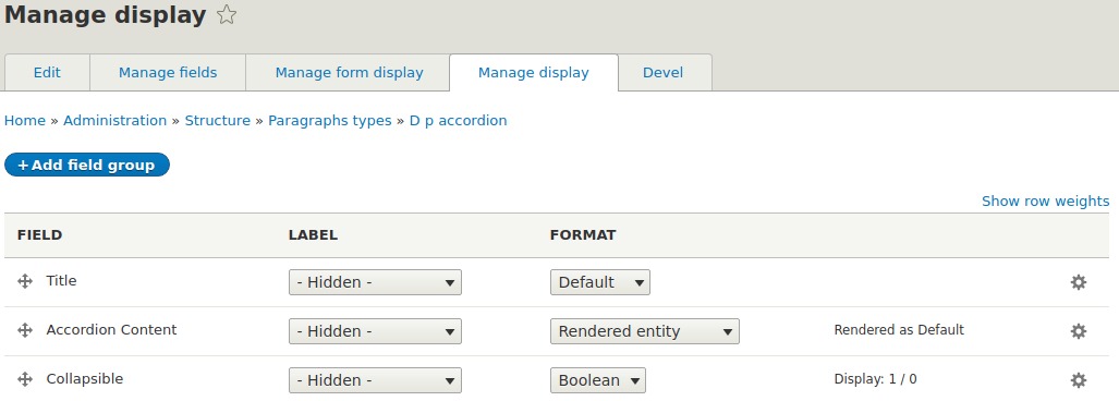 Accordion display settings.