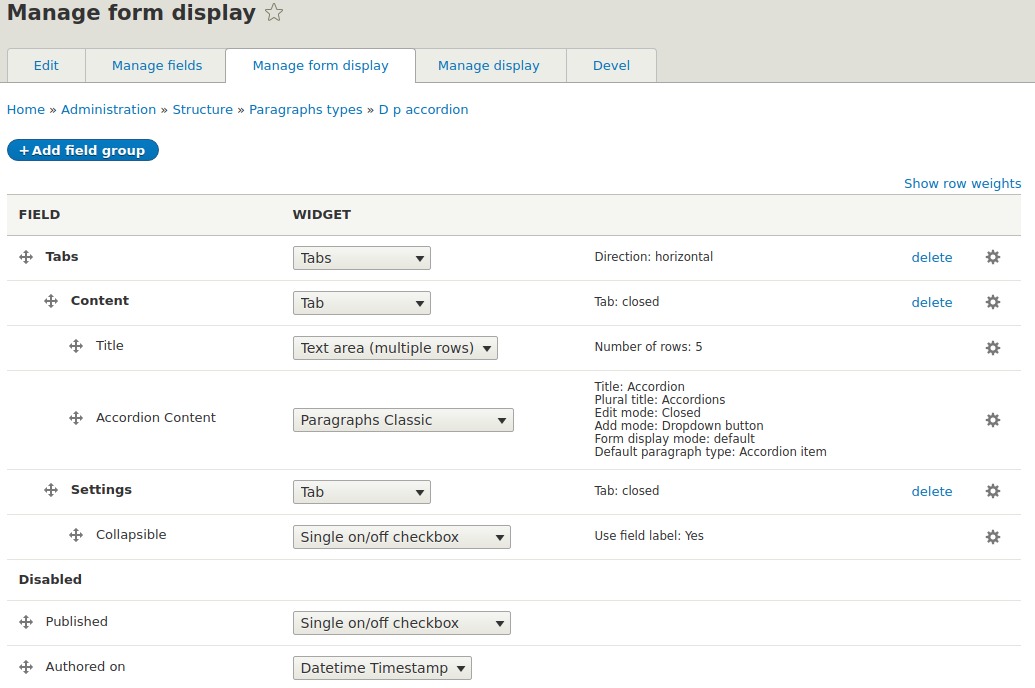 Accordion form settings.