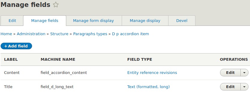 Accordion item field settings.