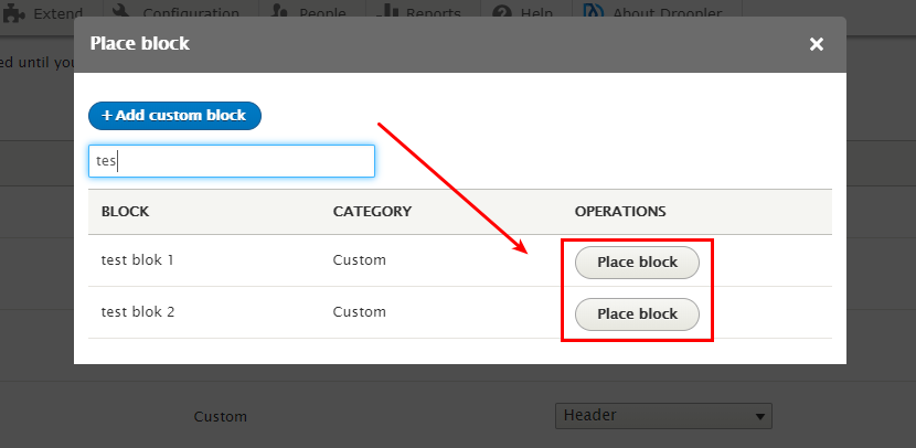 Adding new blocks to the region on the page