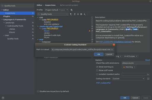 Adding the ruleset from Coder, the Drupal module, in PHPStorm