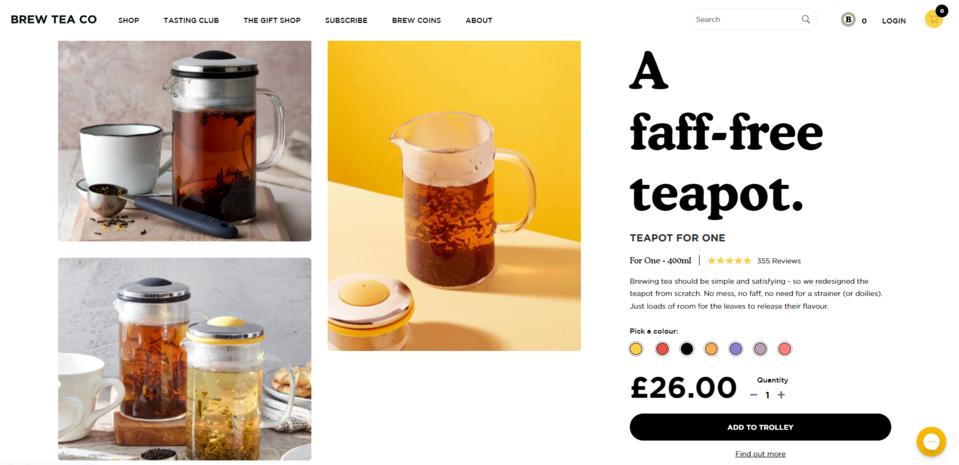 Der Brew Tea Co. Laden repräsentiert das B2C E-Commerce-Geschäftsmodell