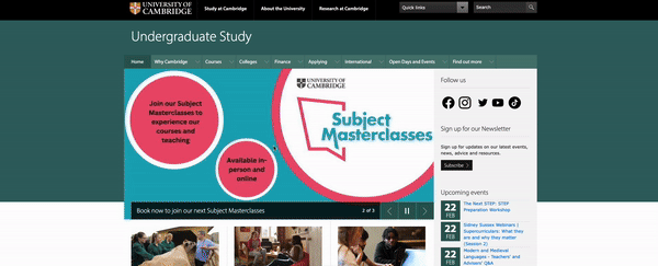 The University of Cambridge’s website on Drupal draws users' attention with engaging video content.