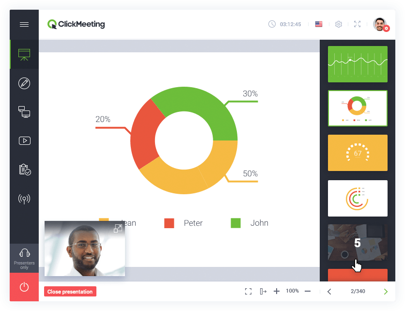 Präsentation in ClickMeeting - ein Werkzeug, das für Webcasting verwendet werden kann
