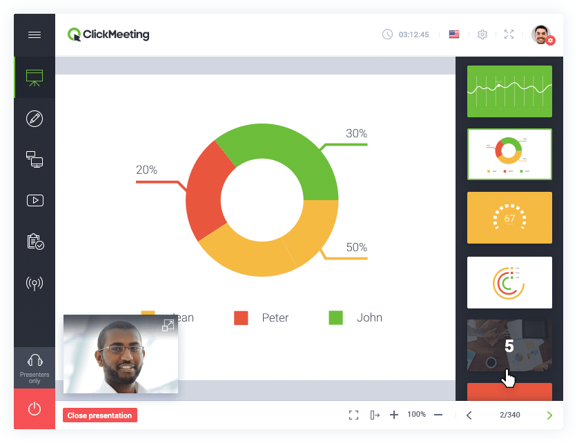 Presentation in ClickMeeting - a tool that can be used for webcasting