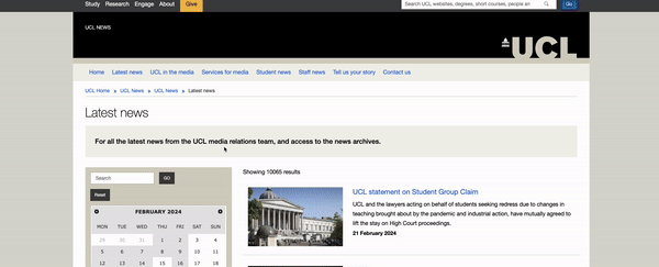  The University College of London's Drupal website has a filtered article section.