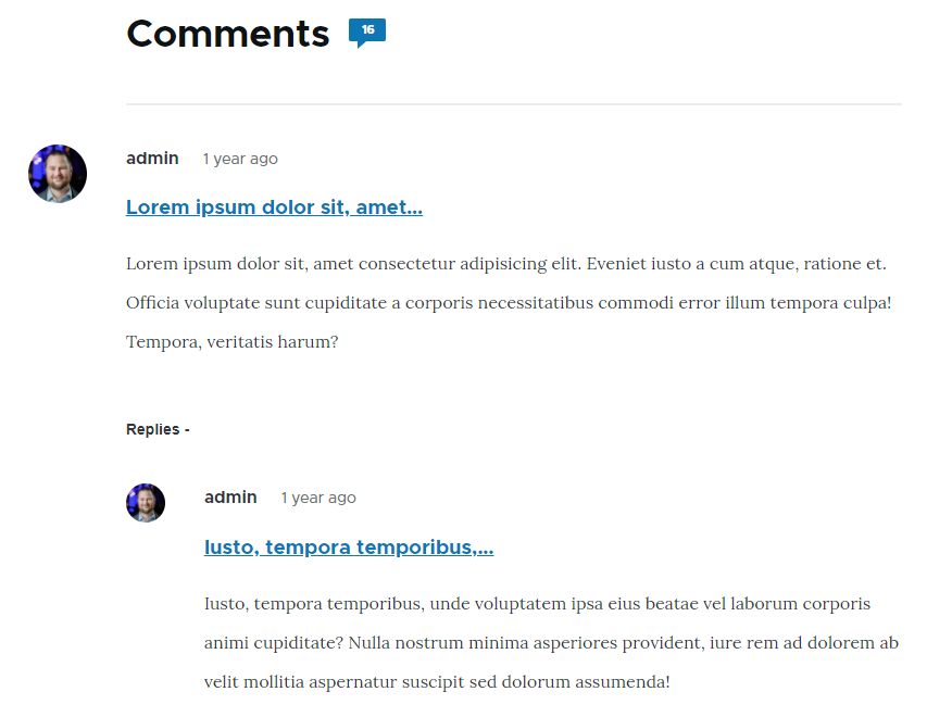 The comments section in Drupal 9 with the Olivero frontend theme