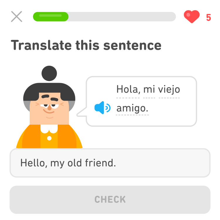 The Duolingo app uses several chatbots to facilitate language learning for its users
