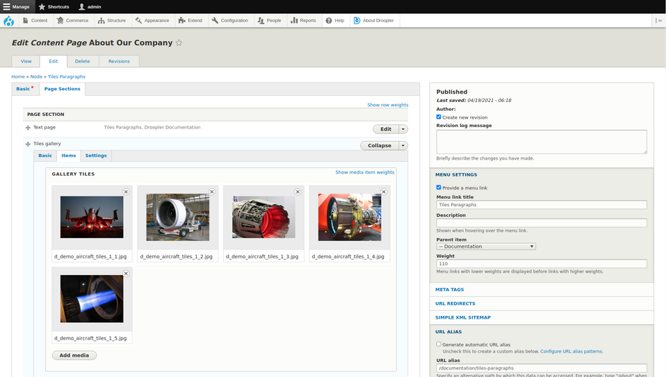 Editing an About page in Droopler, open source website builder