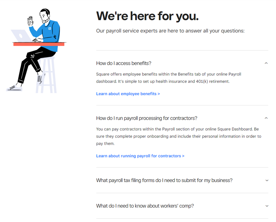 FAQ-Abschnitt auf der Square-Service-Seite