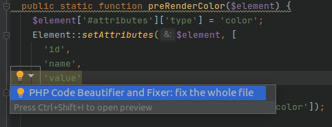 Fixing the wrong code element in PHPStorm using PHP Code Beautifier and Fixer