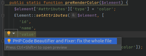 Korrigieren des fehlerhaften Codeelements in PHPStorm mit PHP Code Beautifier and Fixer