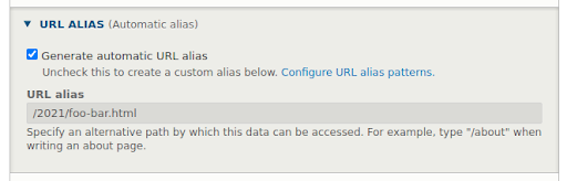 Generating URL alias in the Pathauto module