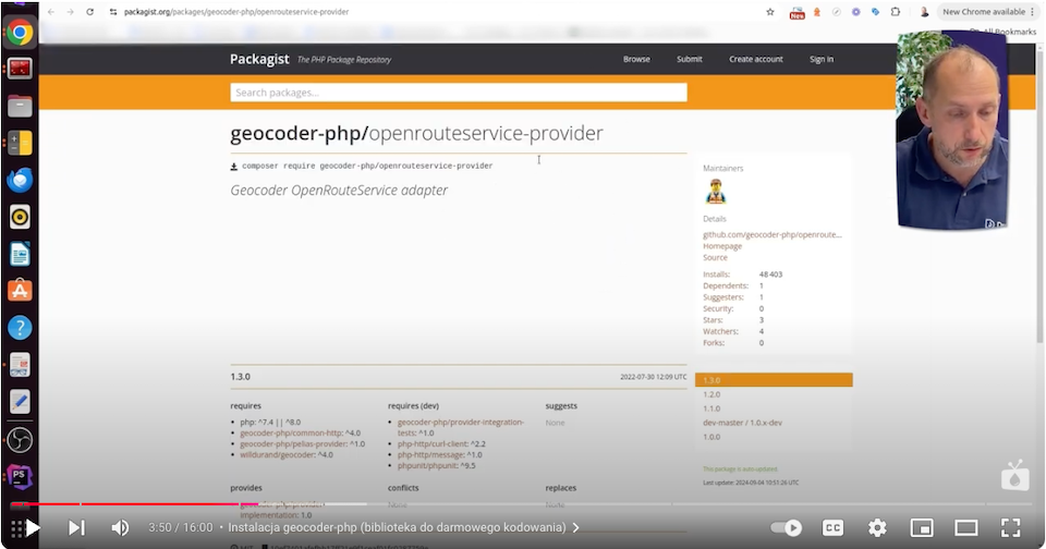 A screen with the installation process of geocoder-php for free map coding in Drupal.