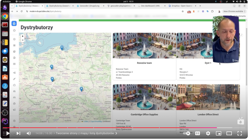 Finished distributor map with several different locations added to a website on Drupal.