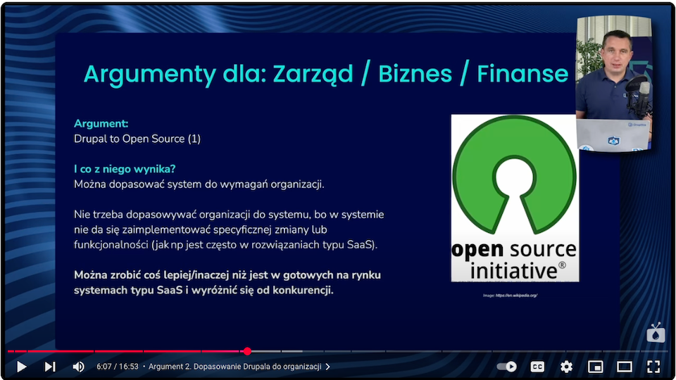 Eine Präsentation, die die Pro-Argumente für die Wahl von Drupal als freies Open-Source-System zeigt.