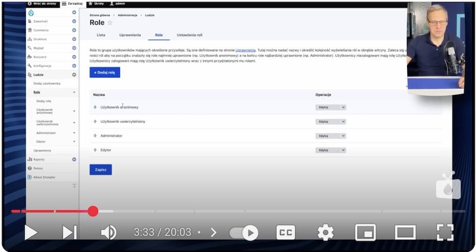 A view in the Drupal admin panel with a Roles section where you can assign roles to users.
