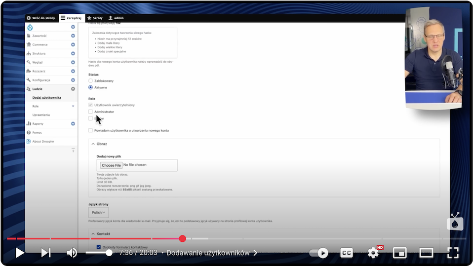 Assigning a role in Drupal to a new user on the Create User form.