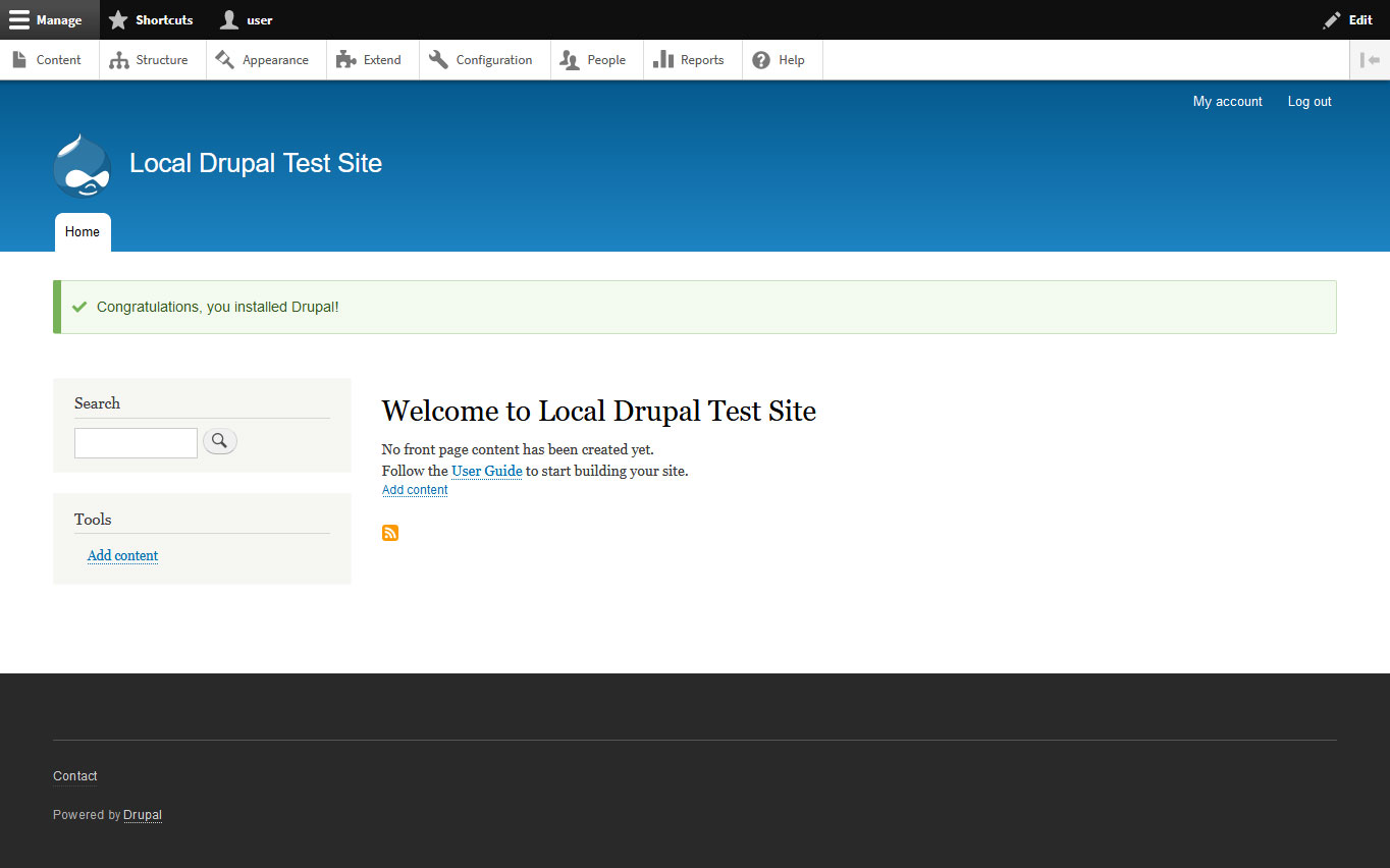 Local test site in Drupal, a free and open source content management system