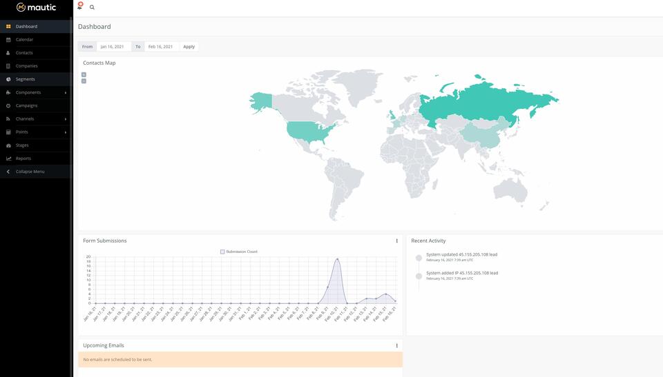 The user panel in Mautic, an open source email and marketing automation platform