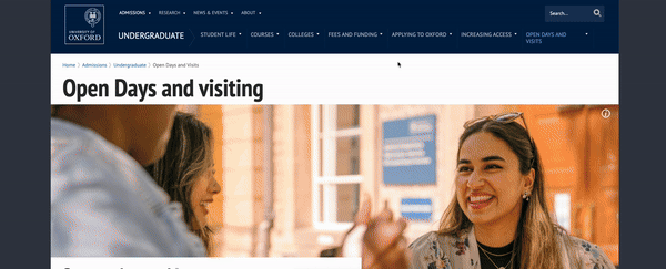  Oxford University provides an interactive form on the website for scheduling a day to visit a campus