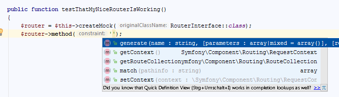 The smart autocomplete function is one of the functionalities of the PHPUnit Enhancement plugin