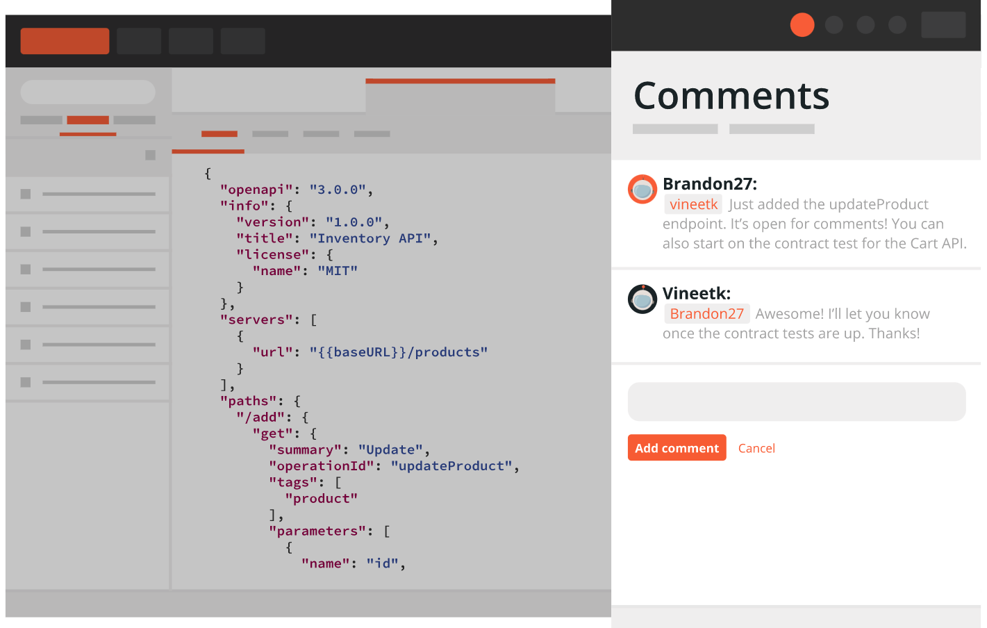 The comments section in Postman, one of the software development tools we use
