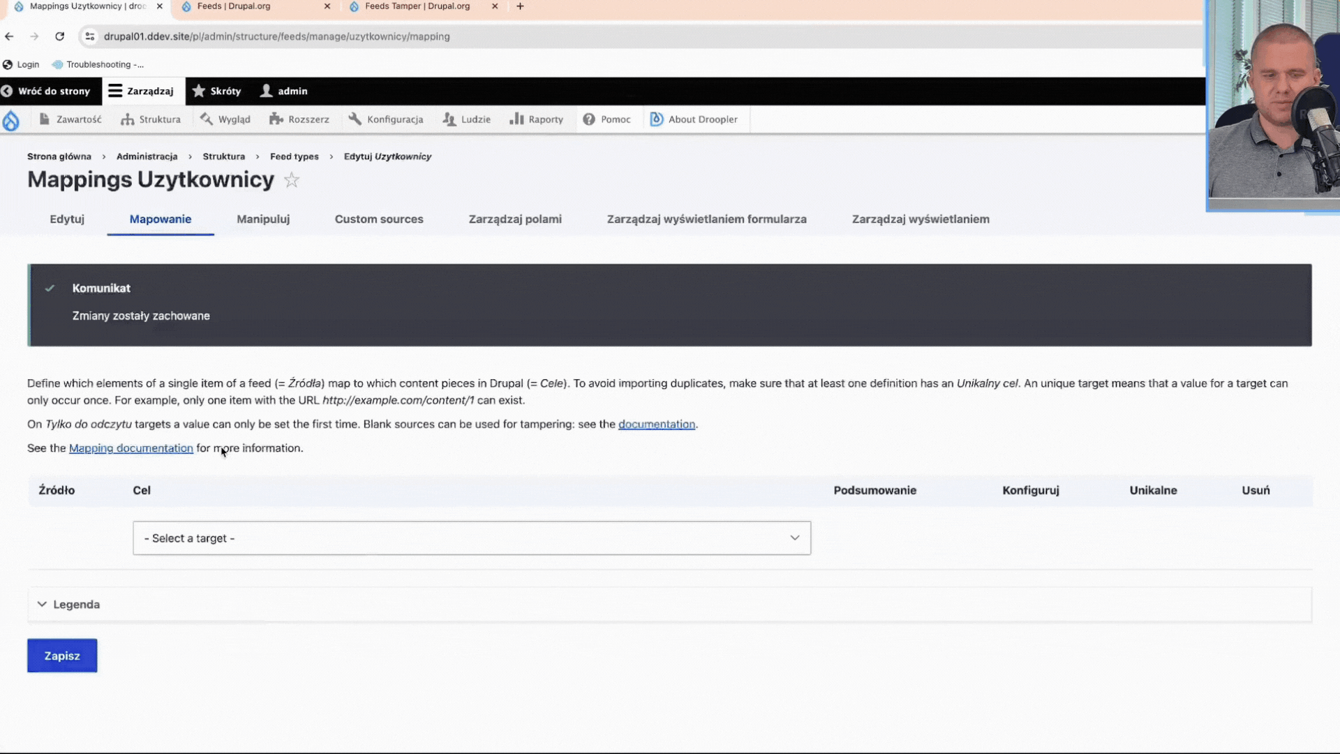Der Prozess der Zuordnung von Feldern für Benutzer beim Importieren aus einer CSV-Datei in Drupal.
