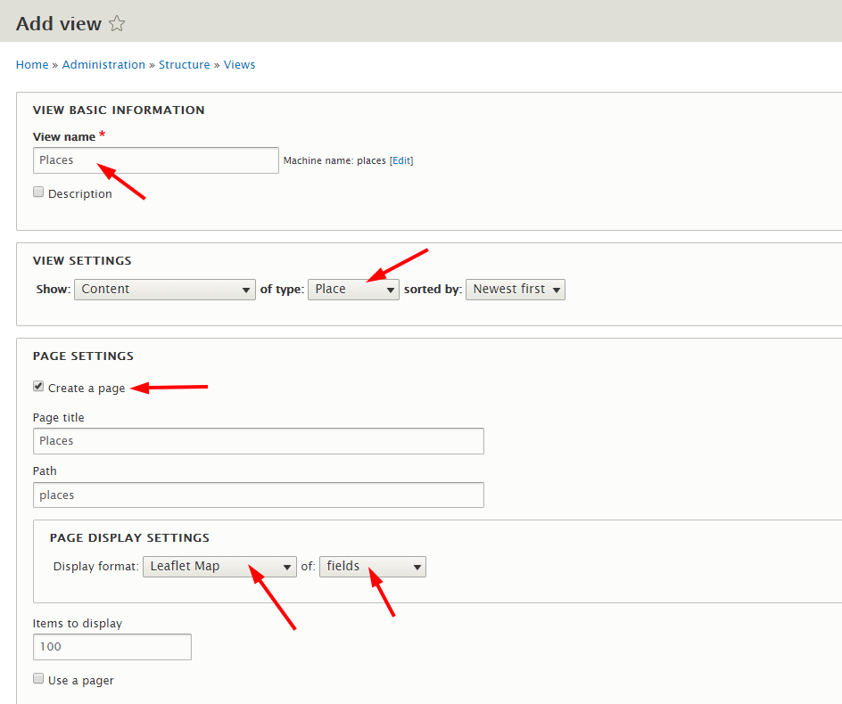 Sample view configuration