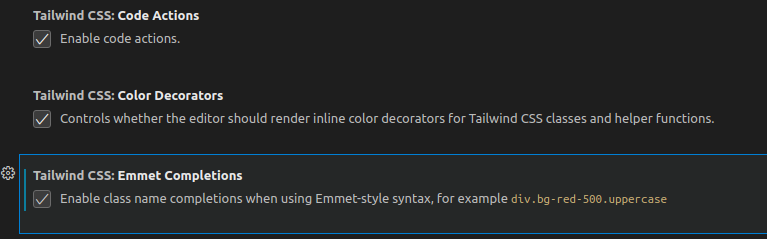 Important options to check in Tailwind CSS IntelliSense plugin settings