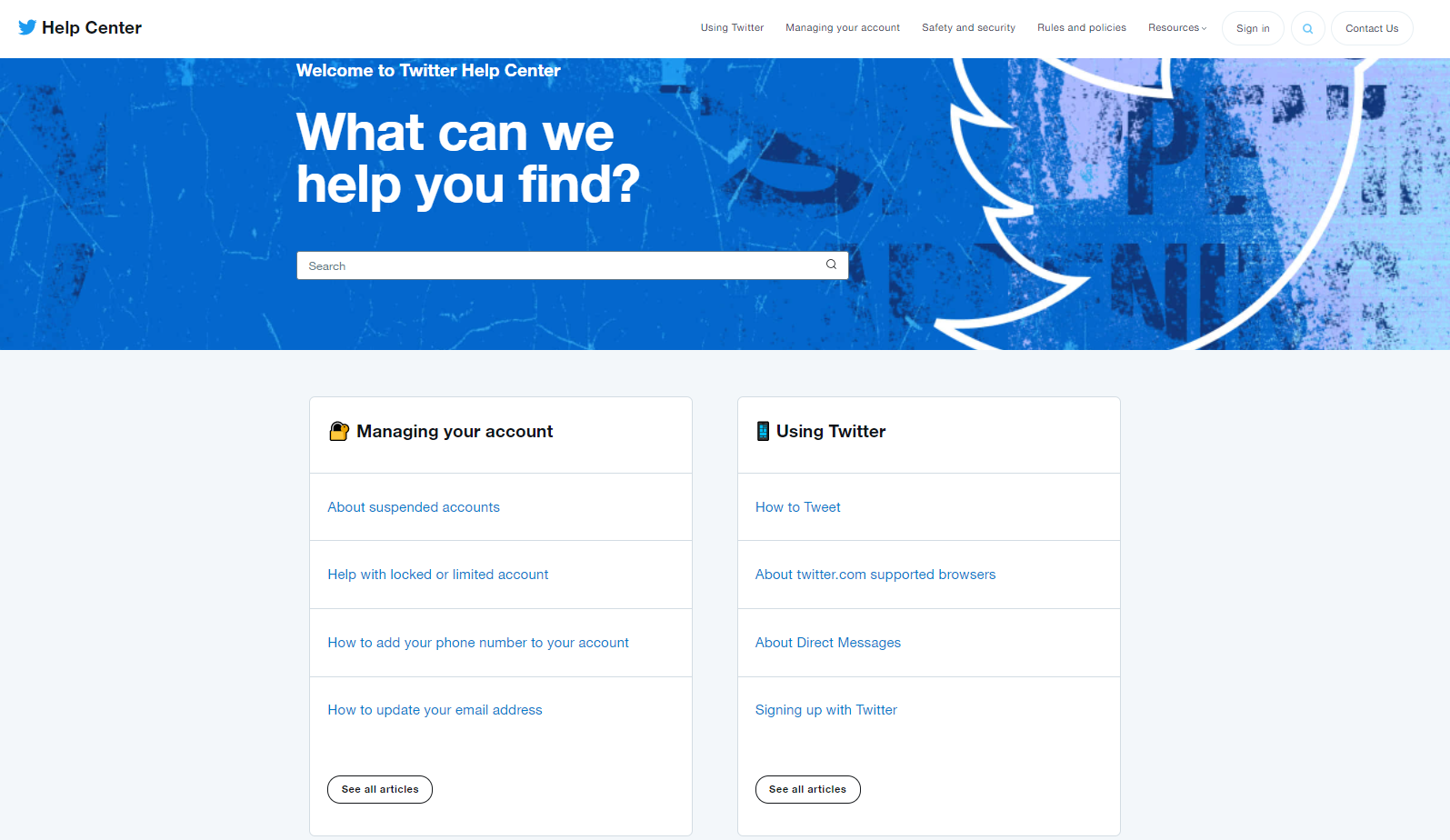 Das Twitter-Hilfe-Center ist eine sehr saubere und strukturierte FAQ-Seite