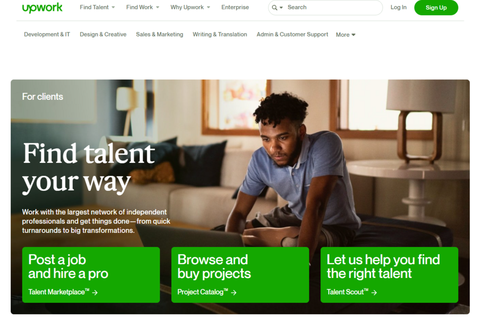Die Upwork-Plattform agiert als Vermittler zwischen Einzelpersonen und Unternehmen