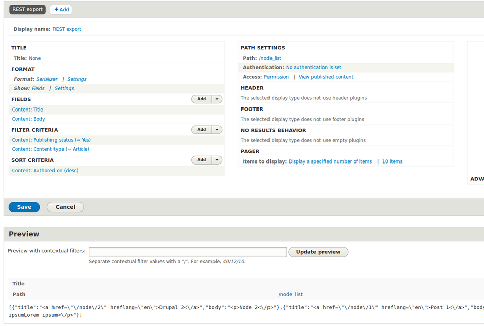 JSON rest options in views