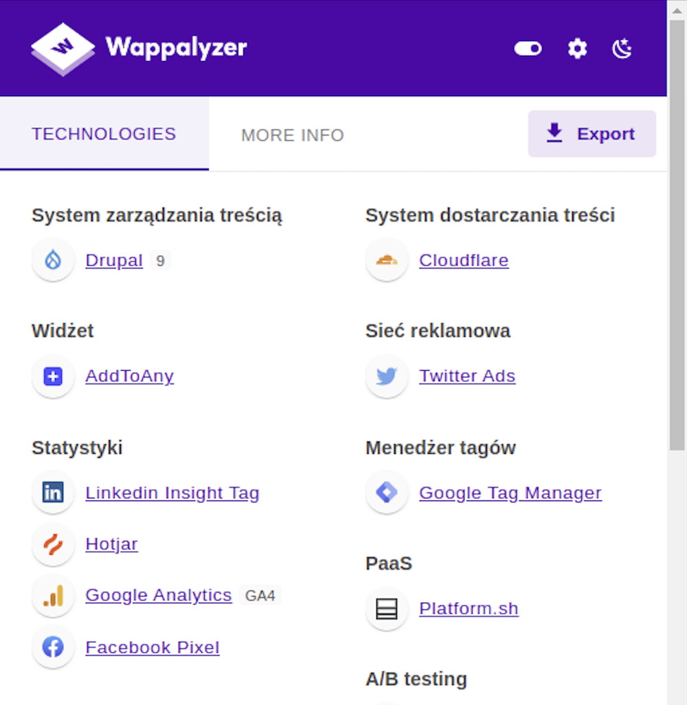 The Wappalyzer online tool is a browser plugin that can help you detect legacy code and technology. 