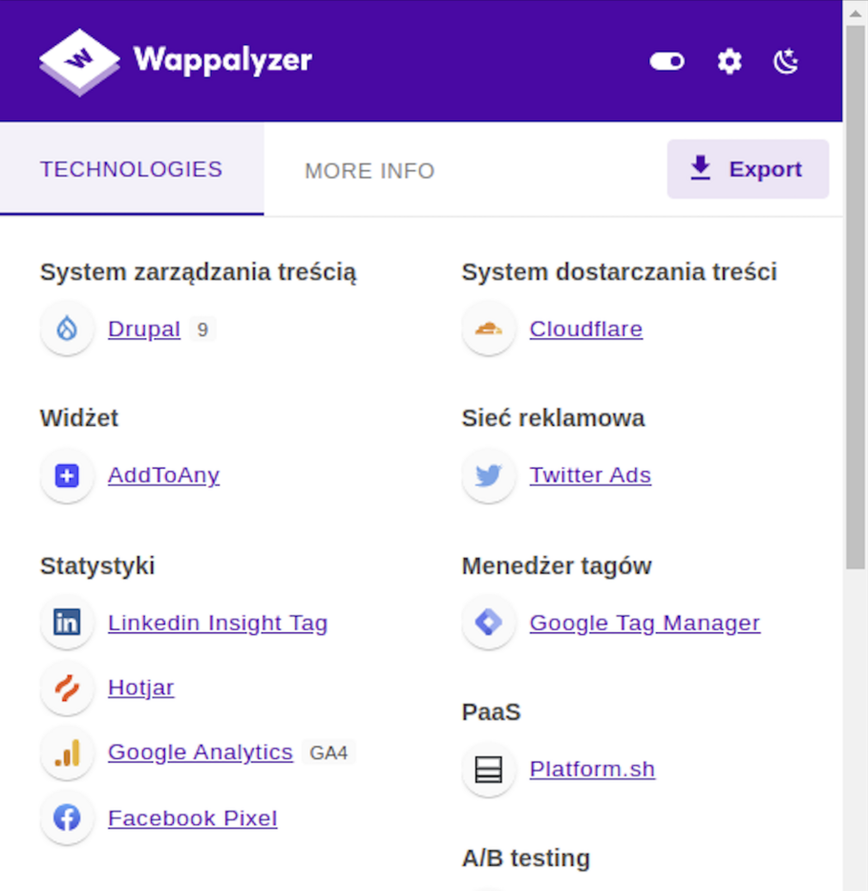 The Wappalyzer online tool is a browser plugin that can help you detect legacy code and technology.