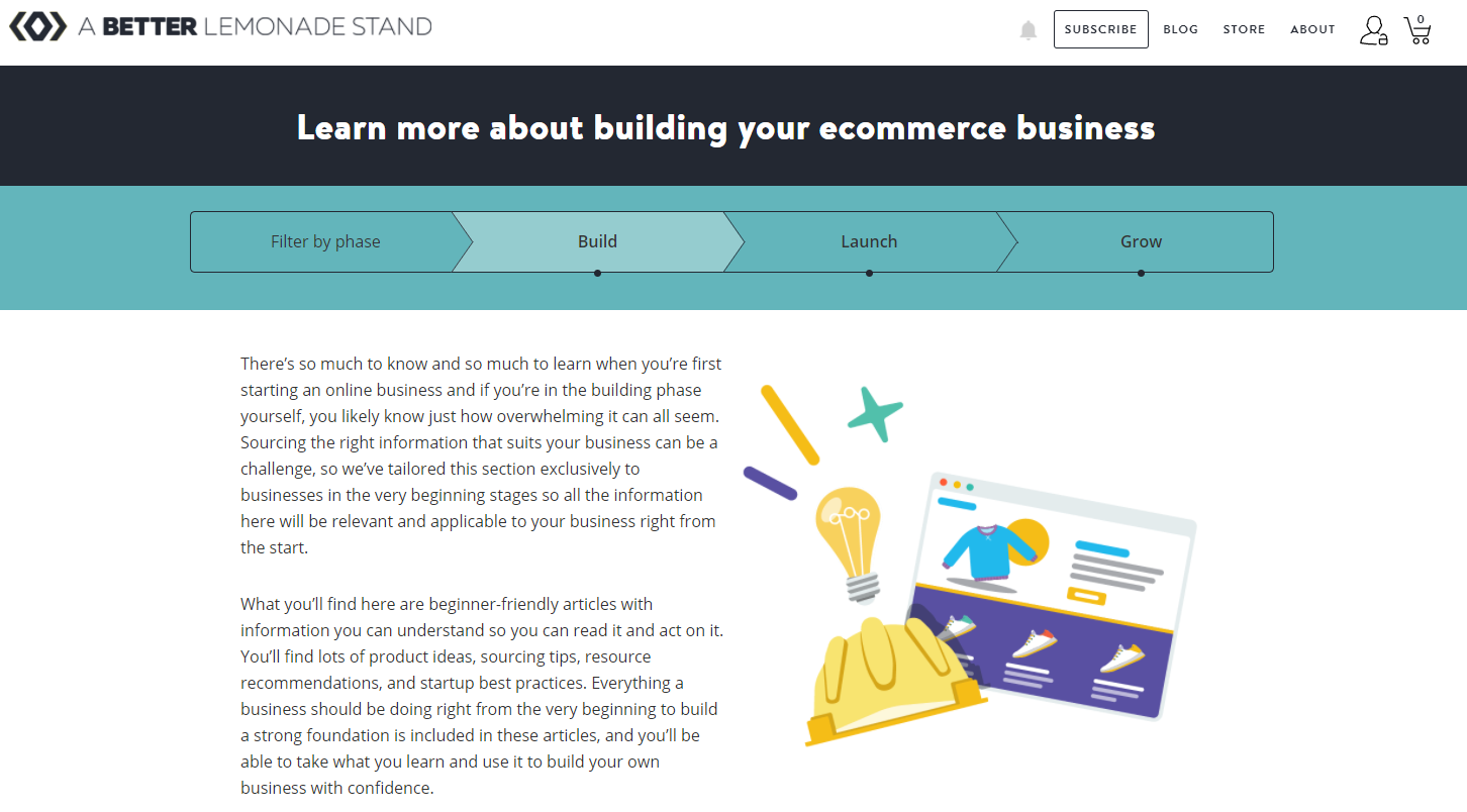 The A Better Lemonade Stand blog contains content about building, launching and developing your online store