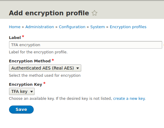 Adding an encryption profile for the Encrypt Drupal module