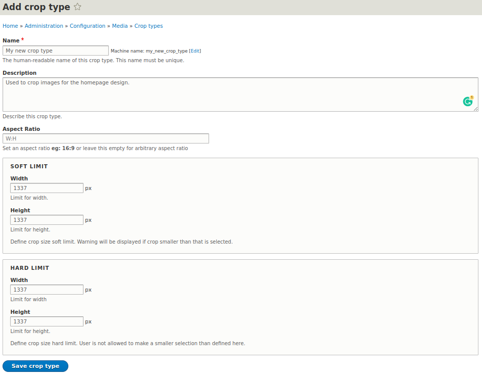 When adding a new crop type in the Crop API module, we can make new settings