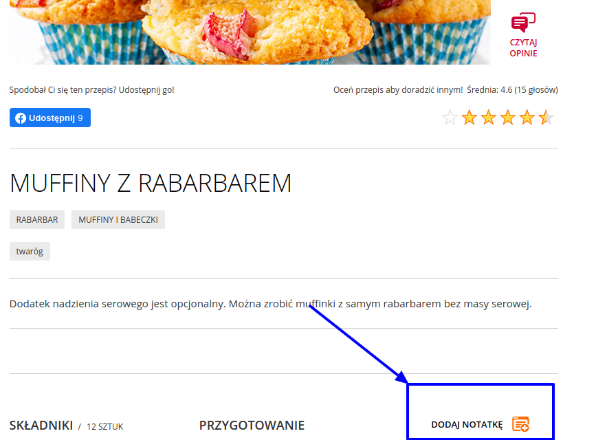 Die Möglichkeit, Notizen zu Rezepten auf Kwestiasmaku.com hinzuzufügen - eine Website mit hohem Traffic