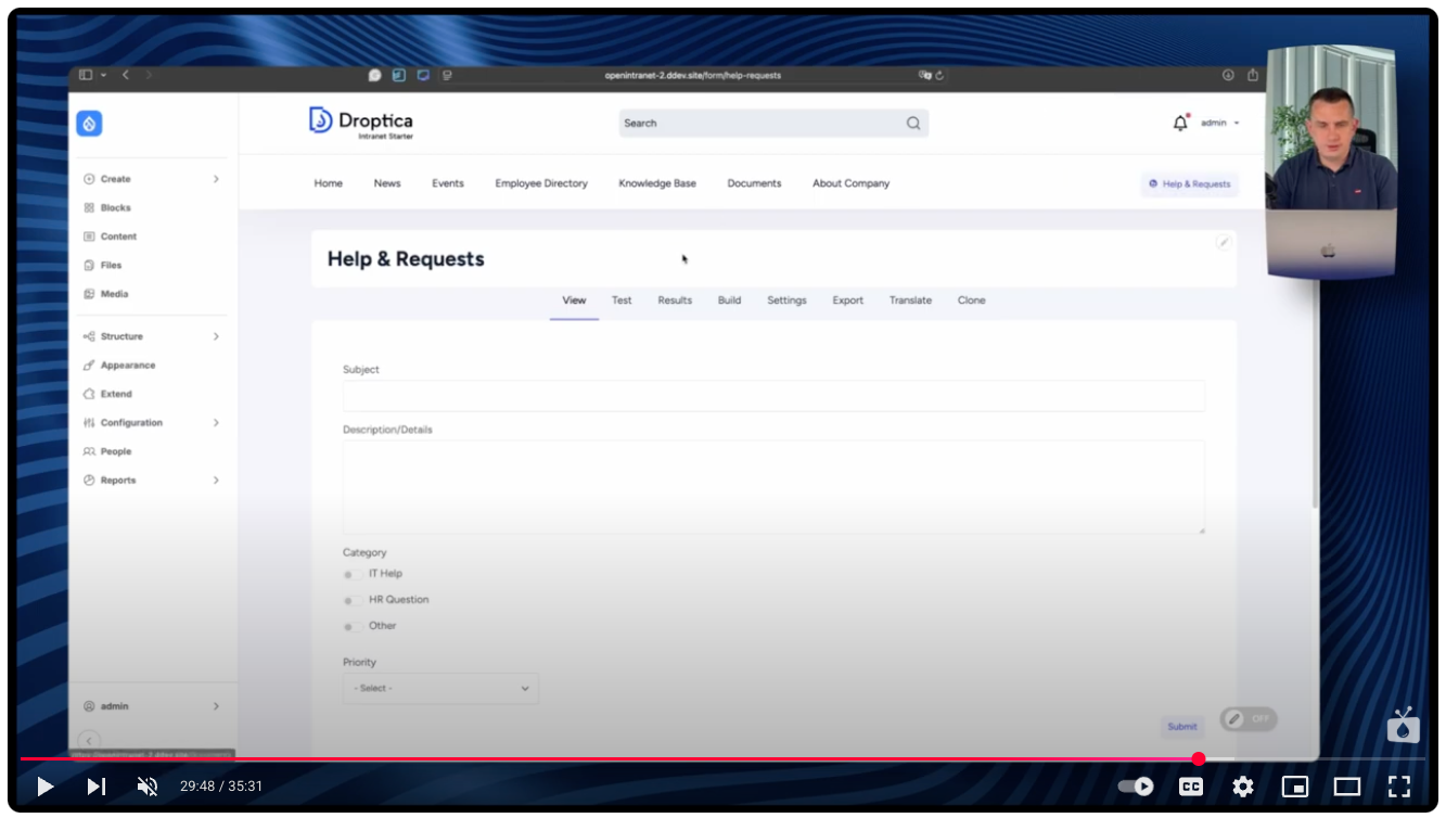 Adding a new ticket in the Open Intranet system