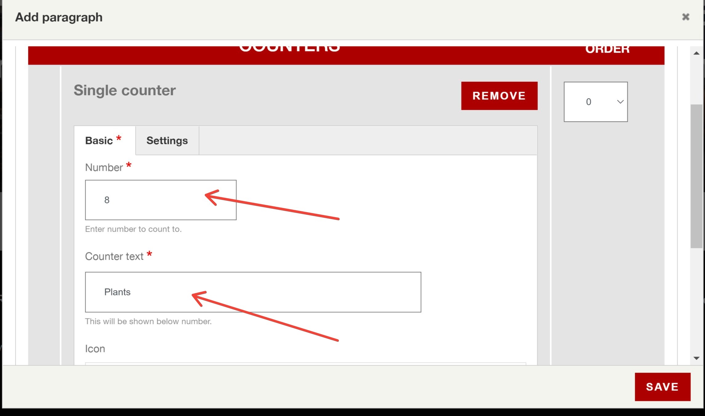 Adding individual values to the Group of counters component in Droopler