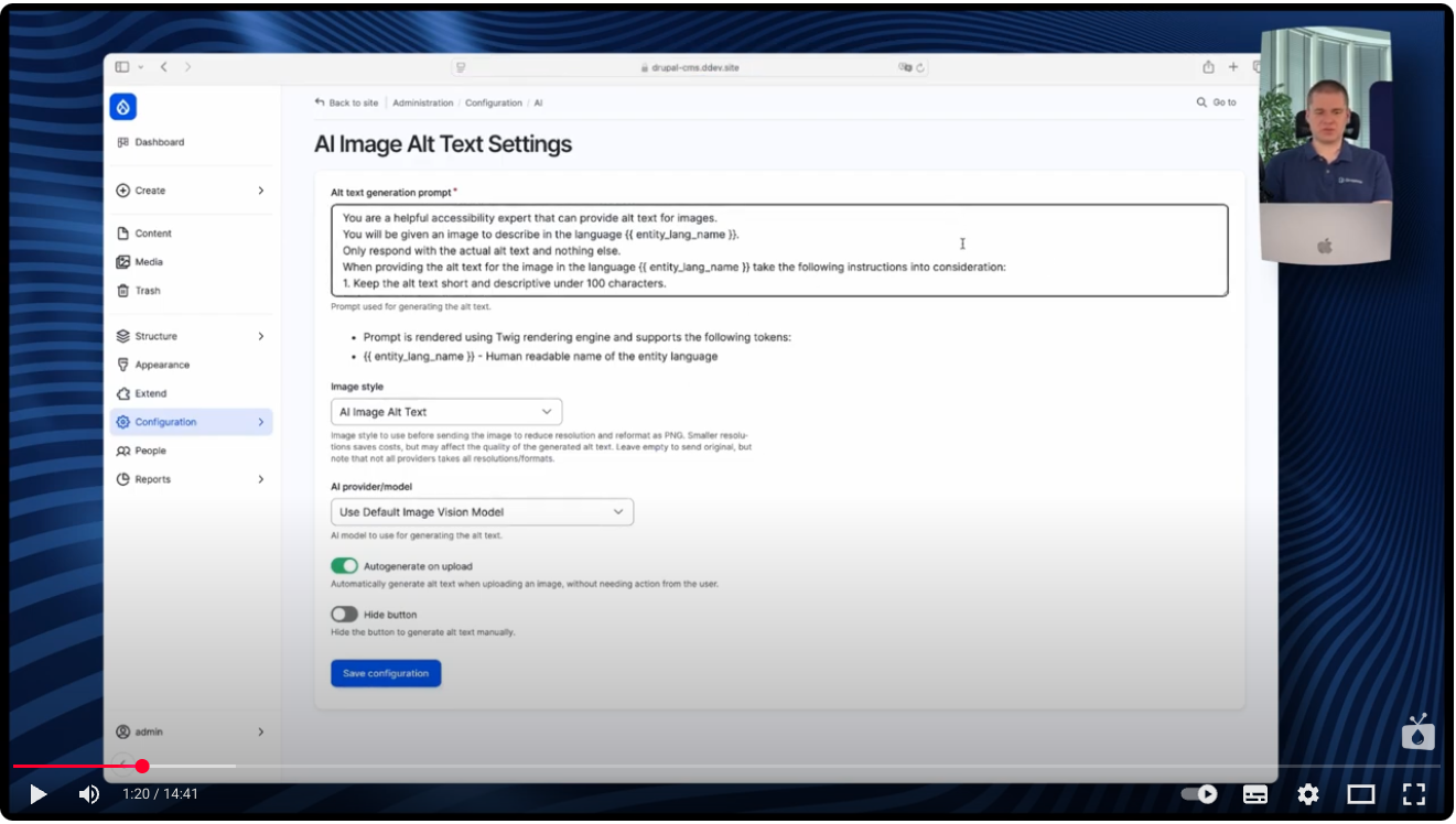 Placing your own prompt in the settings of the AI Image Alt Text module in Drupal