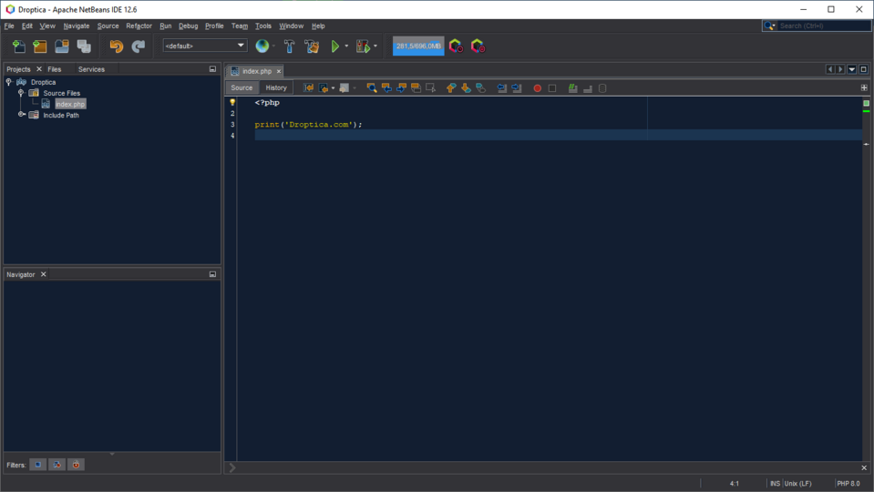 Apache NetBeans, eine kostenlose PHP IDE, hat ein einfaches Interface