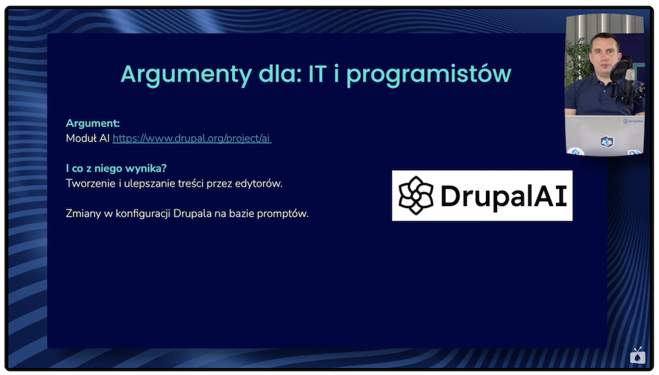 A board highlighting that the AI module available in Drupal is a solid argument for this system. 