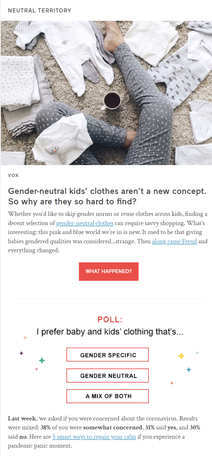 Der Einzelhandels-Newsletter des Online-Shops Babylist zeigt Artikel über Produkte für Kinder