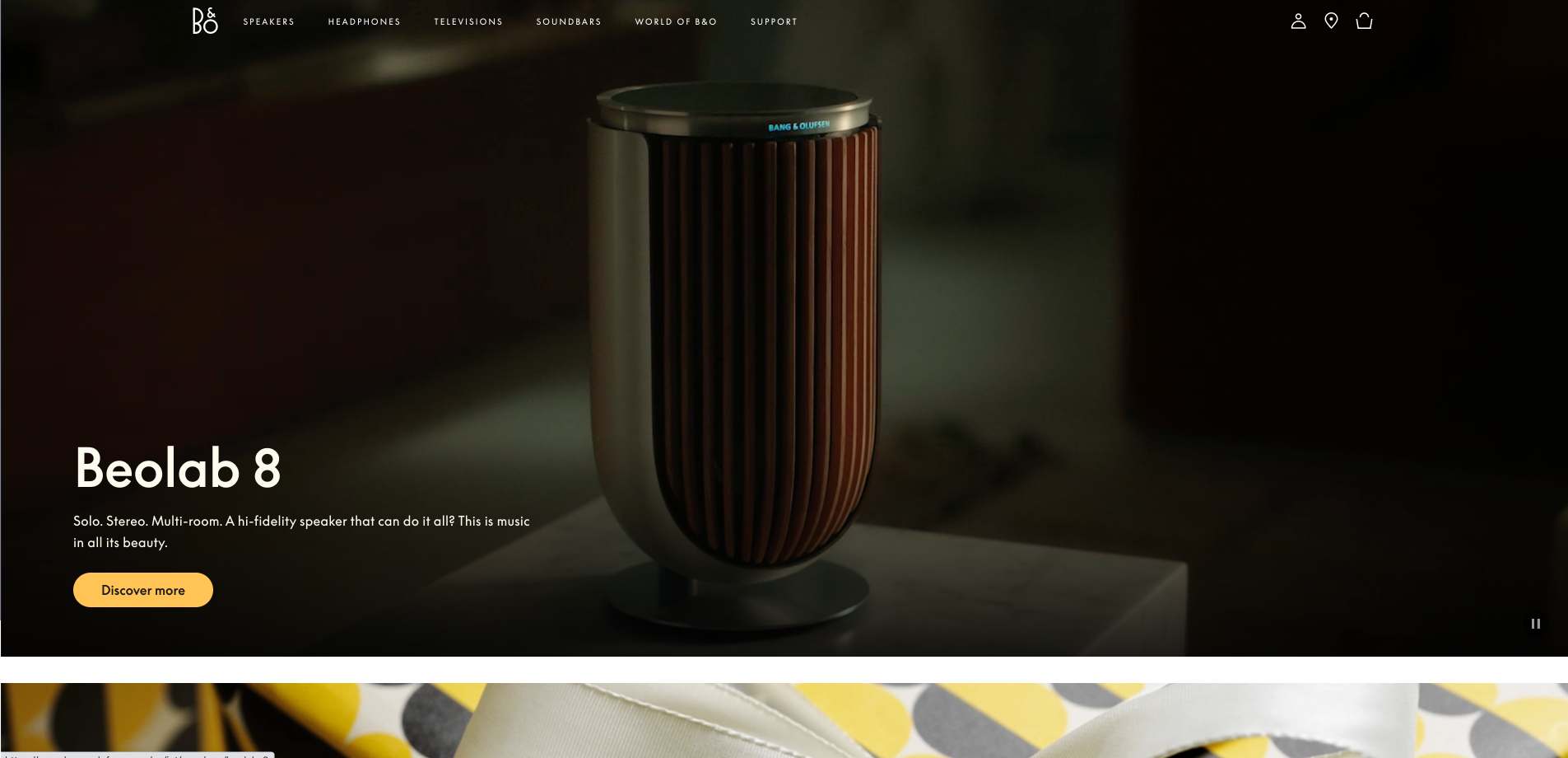 Bang & Olufsen's technology website uses mesmerizing video and photos to capture users' attention.