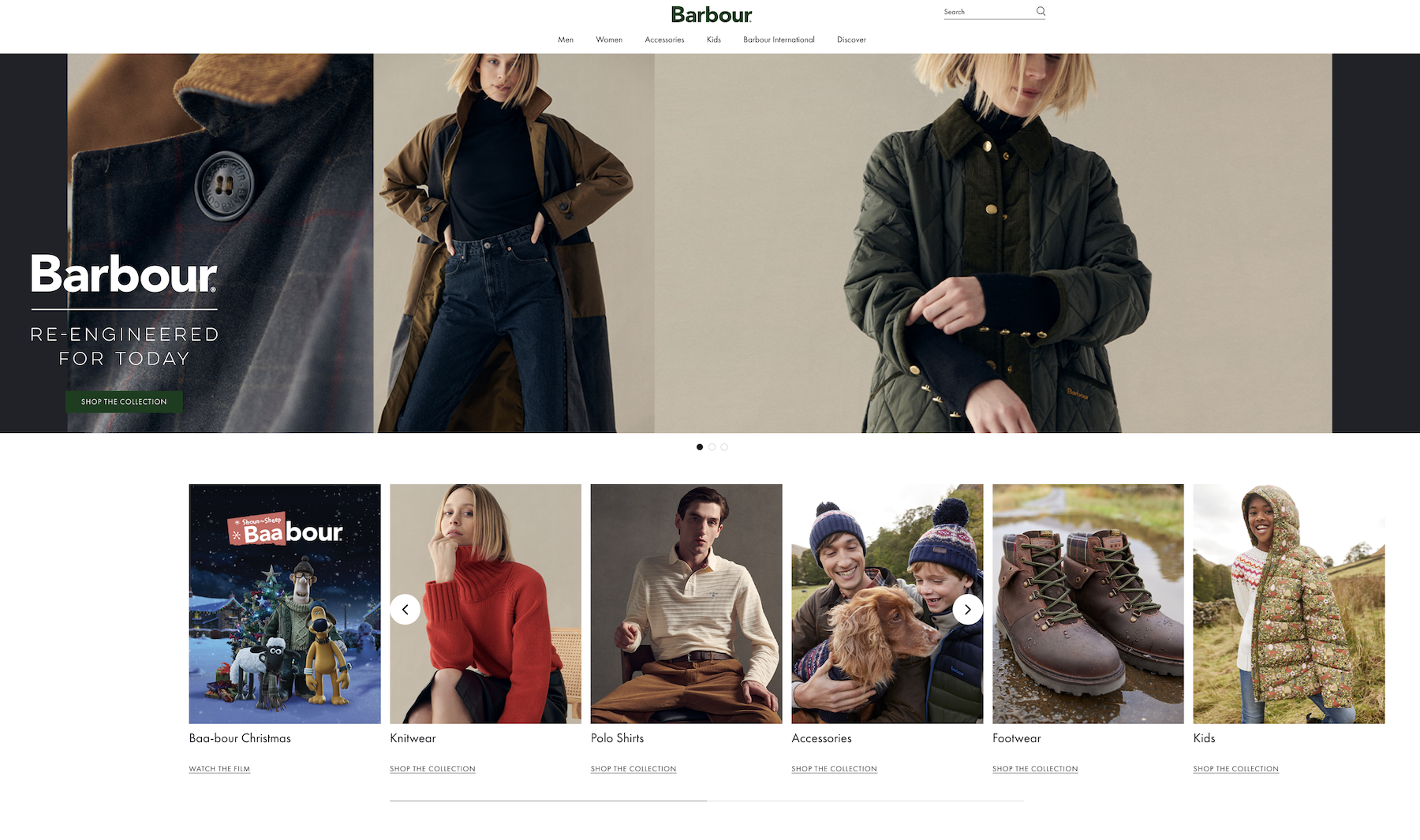 The Barbour store features a minimalist layout, user-friendly navigation, and educational content.