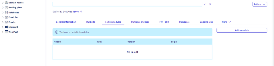 Beginning of installing Drupal on the OVH platform