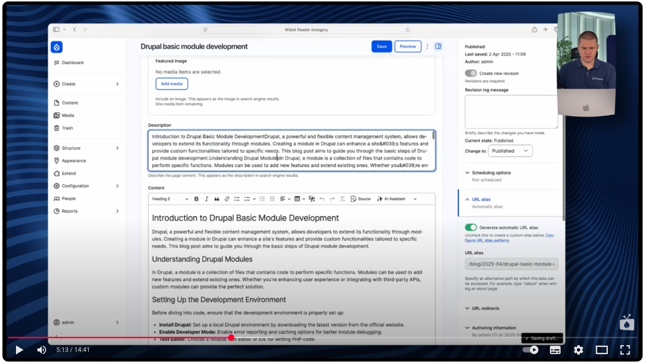Text in the Description field, generated by the Drupal AI Automators module